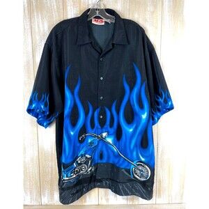 Malibu Dreams Men’s Flame Motorcycle Las Vegas Button Down Shirt Size XL